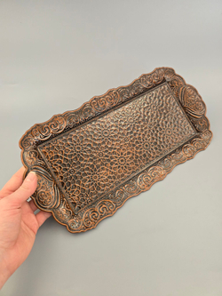 Поднос прямоугольный декоративный 35*18 "Цветок" металлический /ACAR. Турция (серебристый)