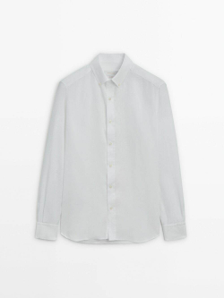 Massimo Dutti Рубашка классического кроя из 100% льна,  белый