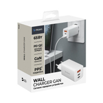 Сетевое зарядное устройство Wall Charger 2хUSB-C + USB-A, 65Вт, PD, QC, GaN, белый