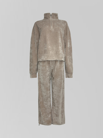 Спортивный костюм Yan Fashion 8083 вельветовый из кофты-полузамок и широкий брюк