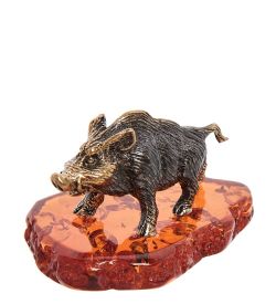 Народные промыслы AM- 996 Фигурка «Кабан» (латунь, янтарь)