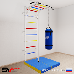 Шведская стенка Sv Sport усиленная 6295 (Турник рукоход/Канат/Цепь/Мешок 15кг/Мат 1м)