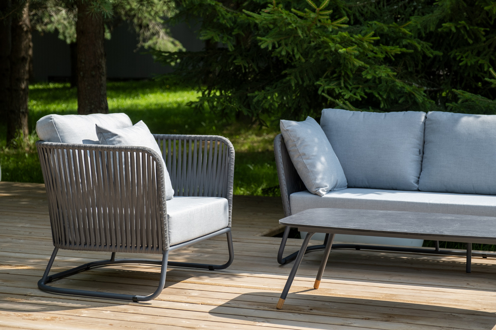 "Багамы" лаунж-зона 5-местная плетеная из роупа (веревки), каркас алюминиевый темно-серый, роуп серый