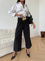 Брюки-кюлоты с отворотами и широким поясом