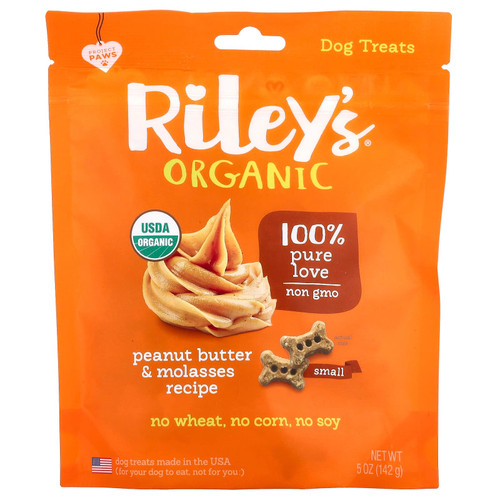 Riley’s Organics, лакомства для собак, маленькая косточка, рецепт с арахисовым маслом и патокой, 142 г (5 унций)