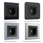 Розетка с заземлением, шторками и USBх2 (черный матовый)