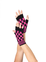 Клетчатые перчатки с открытыми пальчиками (Цвет: черный с красным)