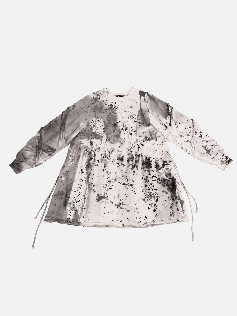 Платье мини из футера с окрашиванием "Целина". Молочное