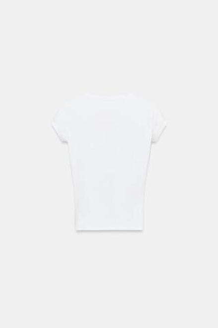 ZARA ФУТБОЛКА С V-ОБРАЗНЫМ ВЫРЕЗОМ, БЕЛЫЙ