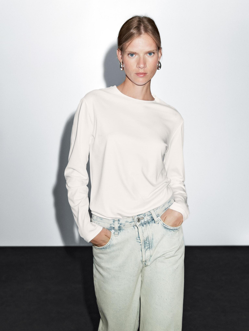 Massimo Dutti Джинсы со средней посадкой и широкими штанинами, светло-голубой