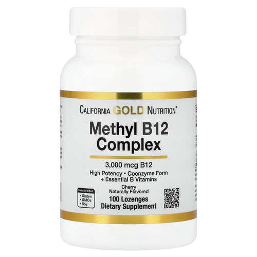 California Gold Nutrition, комплекс с метилом и витамином B12 с фолатом, биотином и витамином B6, со вкусом вишни, 100 пастилок