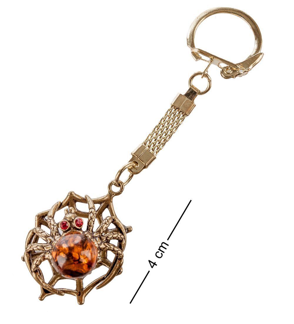 AM- 063 Брелок «Паук на паутине» (латунь, янтарь)