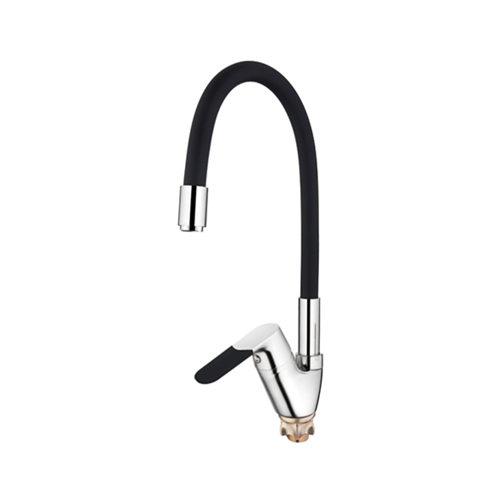 Смеситель LEDEME для кухни с силиконовым изливом (чёрн.) L4153-2