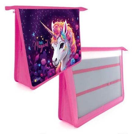 Папка для труда 2 отделения А4 на молнии, рисунок на ламинате Оникс Единорожка яркая