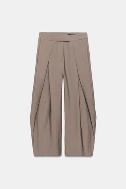 ZARA БРЮКИ WIDE-LEG С ЗАЩИПАМИ — ZW COLLECTION, СЕРО-КОРИЧНЕВЫЙ