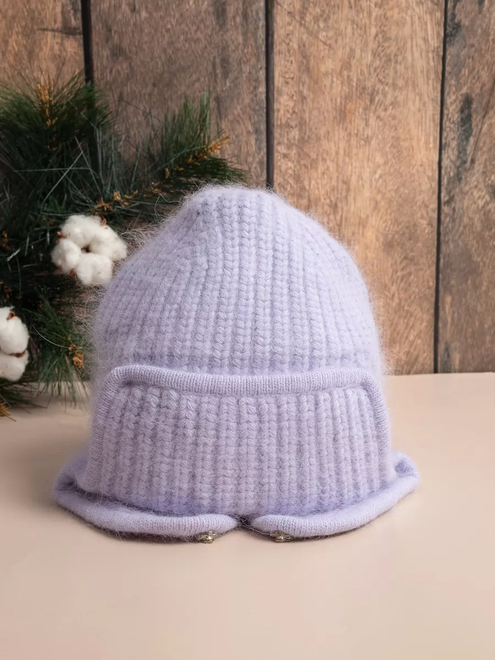 шапка ушанка вязаная зимняя ангора пушистая