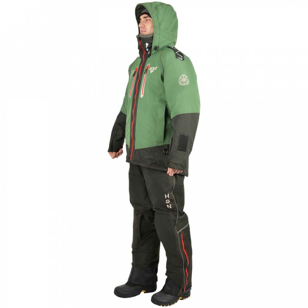 Зимний мужской костюм-поплавок ХСН Rescuer III NEW -45 (Hardguard) Зеленый (Красные молнии)