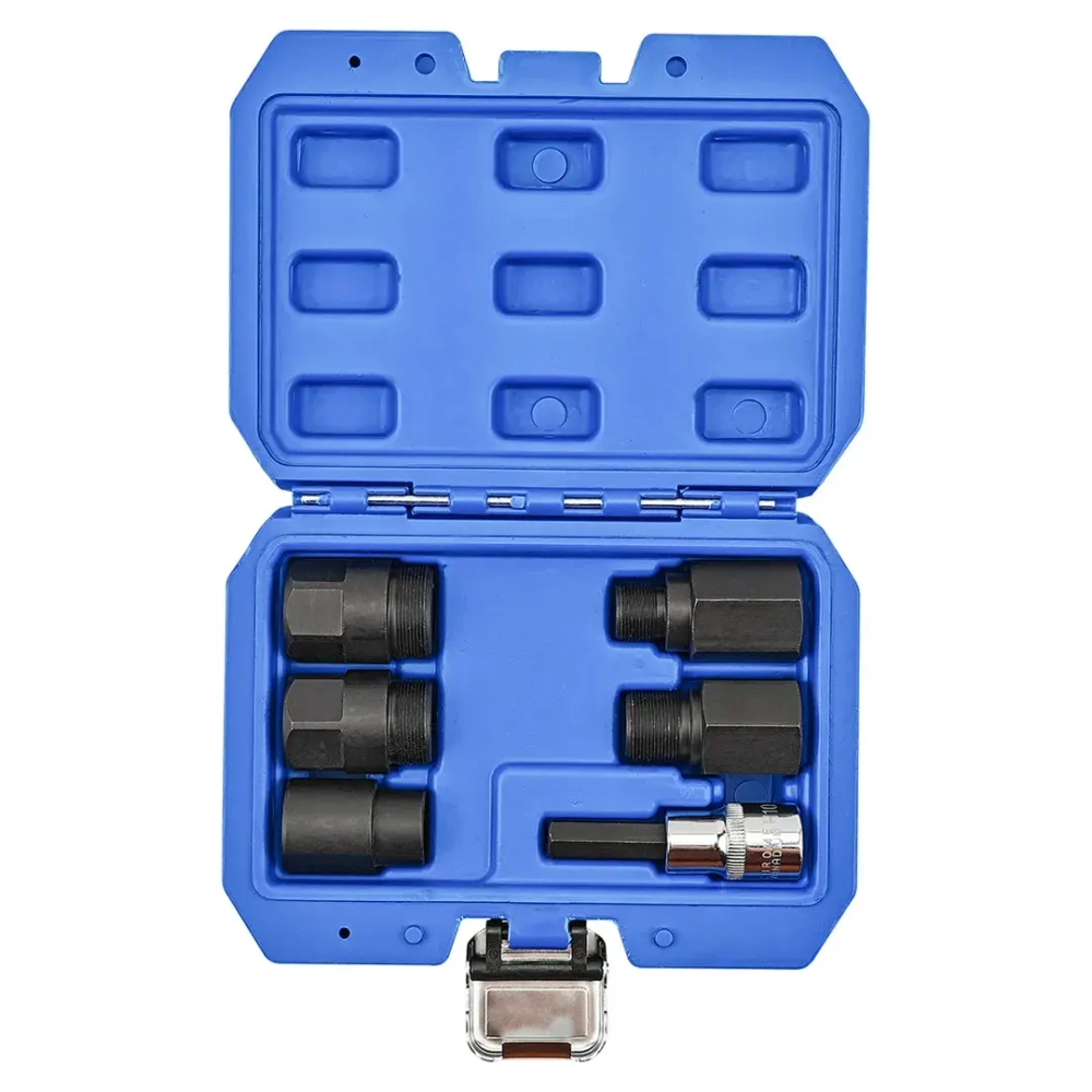 Набор резьбовых адаптеров для демонтажа форсунок 6пр.(М14х1.5, М17х1.0, М20х1.0, М25х1.0, М27х1.0, Н10 с отверстием), в кейсе RockForce##Rock FORCE RF-904G14