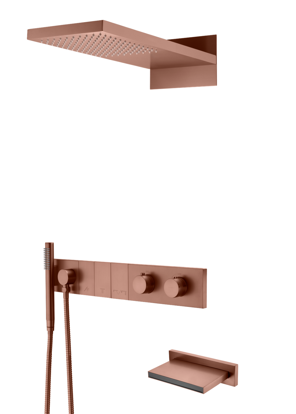 Встроенная душевая система с изливом ZODIAC с термостатом, трехпозиционная Brushed Bronze
