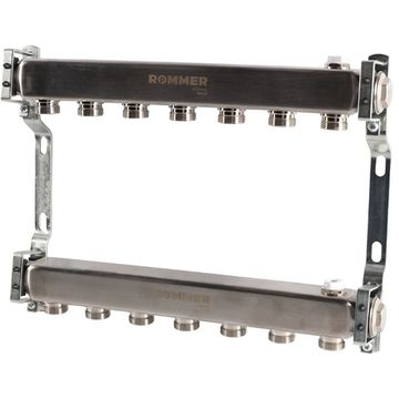 Коллектор Rommer 1"x3/4" на 7 контуров для радиаторной разводки (нерж. сталь) RMS-4401-000007
