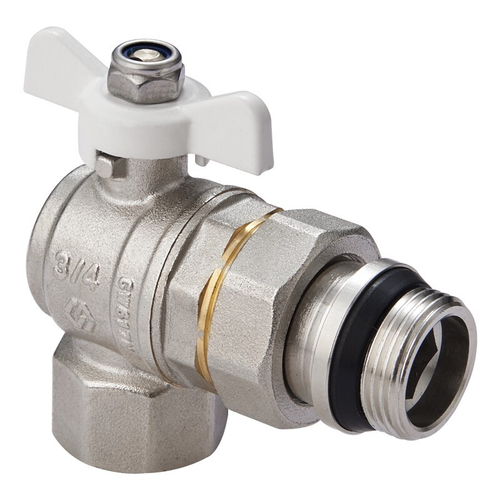 Кран латунный шаровой MVI BV.523, DN 15, PN 40, угловой с уплотнением, никелированный, полнопроходной, американка