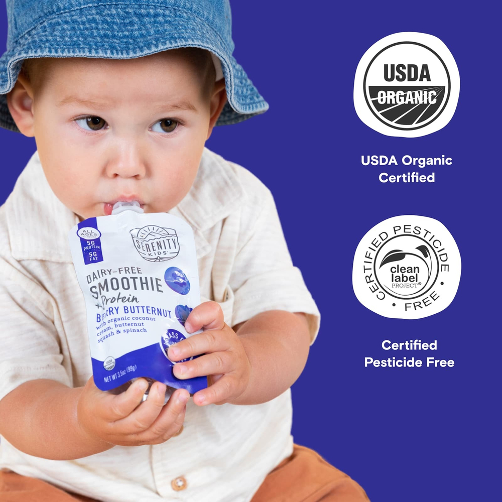 Serenity Kids, Смузи без молочных продуктов с белком, для детей от 6 месяцев, ягодный орех, 99 г (3,5 унции)