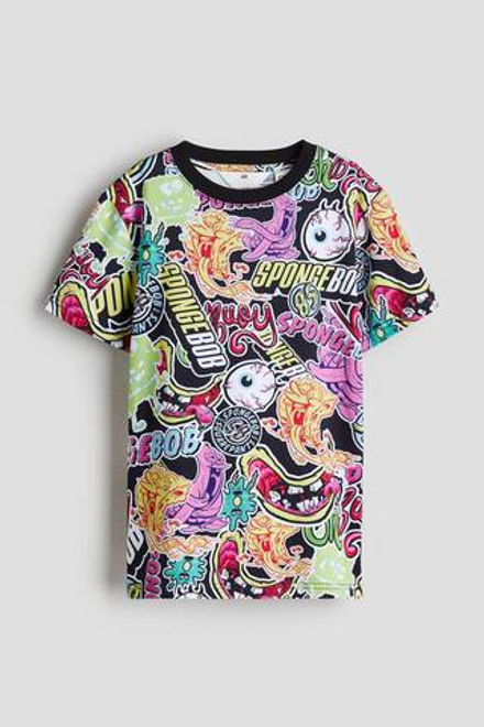 H&M Футболка из хлопка с принтом, черный
