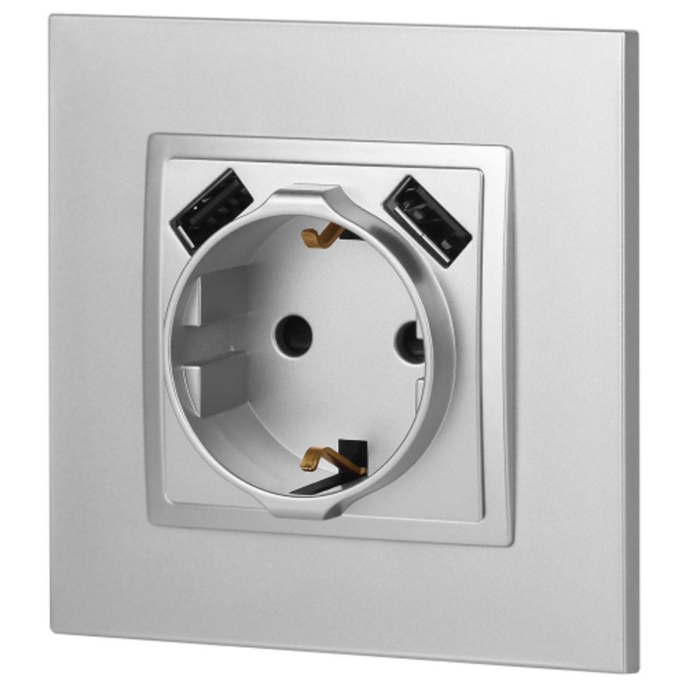 14-4109-03 ЭРА Розетка 2P+E 16A-250В, штор. с 2xUSB 5В-3А, Эра Elegance, алюминий | Elegance Алюминий