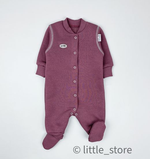 Комбинезон из футера с начесом "Смайлики" Винный, с закрытыми ножками