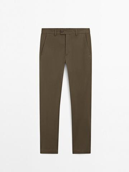 Massimo Dutti Брюки прямого кроя из смесового хлопкового твила, масляно-зеленый