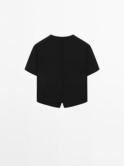 Massimo Dutti Кардиган с короткими рукавами из струящегося трикотажа, черный