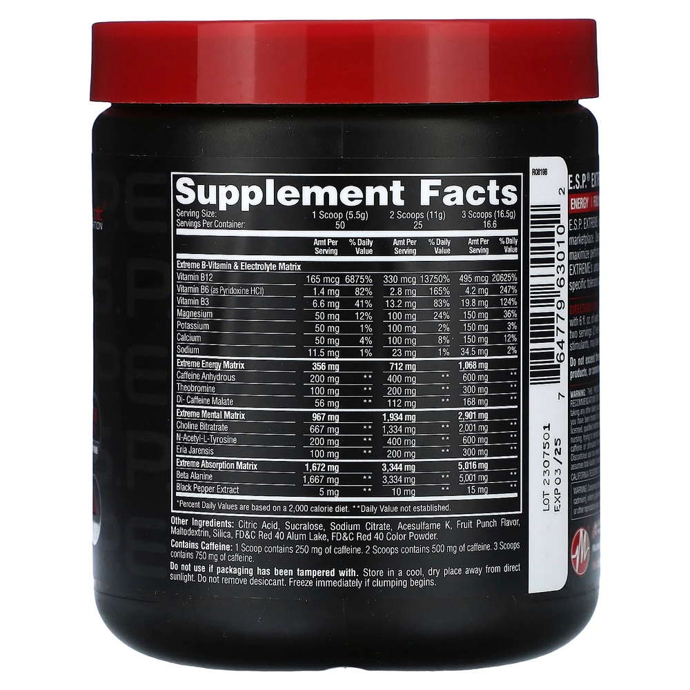 Metabolic Nutrition, ESP Extreme Energy Stimulant перед тренировкой, фруктовый пунш, 275 г (10 унций)