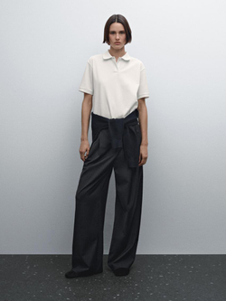 Massimo Dutti Свитер из мерсеризованного хлопка пике, кремовый