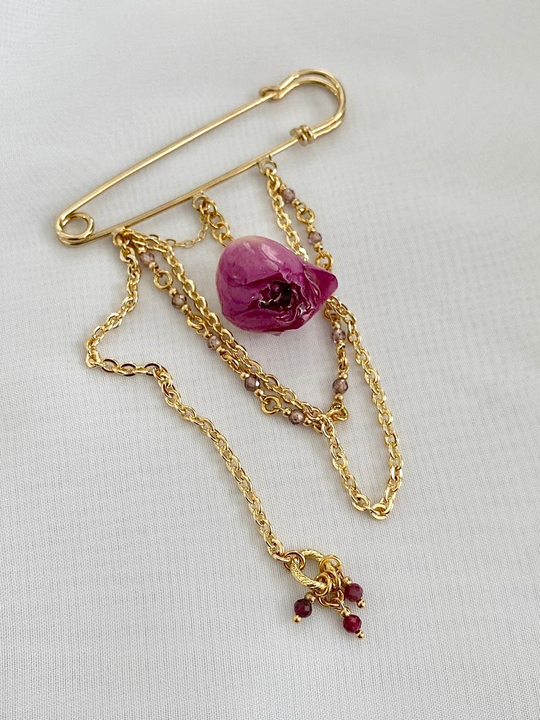 Брошь Lanzerotti, Alhambra, с цирконом, турмалином и бутоном розы, LZ-25.04-103 (розовый)