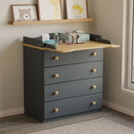 Пеленальный комод деревянный Алиса с откидным столиком, 80х44х88 см, детский широкий комод с 4 ящиками для хранения вещей из массива сосны, серый/антик