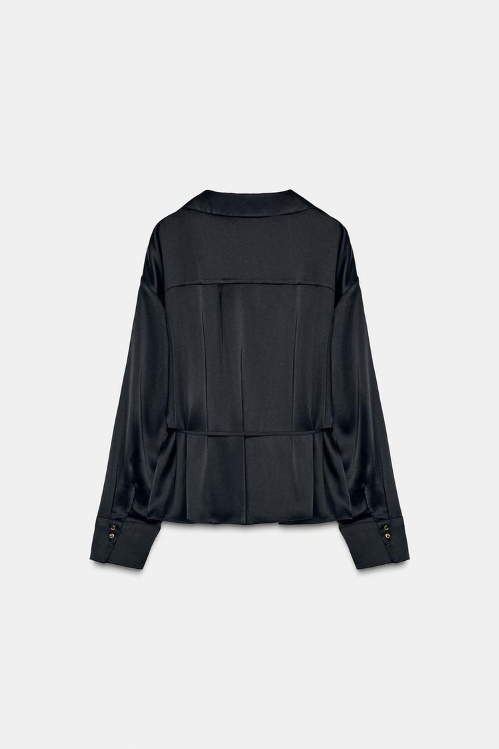ZARA АТЛАСНАЯ БЛУЗА С ТОНКИМ РЕМНЕМ, ЧЕРНЫЙ