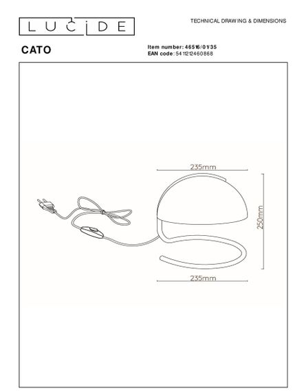 Настольная лампа Lucide Cato 46516/01/35