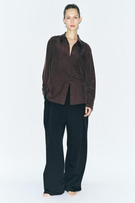 ZARA РУБАШКА ИЗ 100% ШЕЛКА — ZW COLLECTION, КОРИЧНЕВЫЙ
