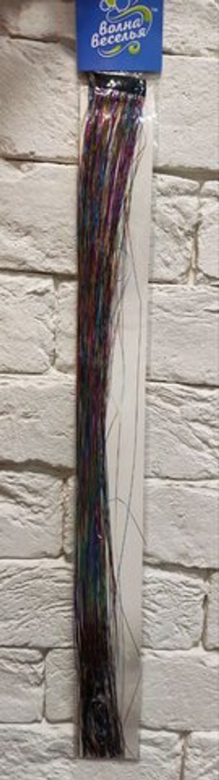 Цветная прядь для волос - дождик, на заколке, Разноцветный