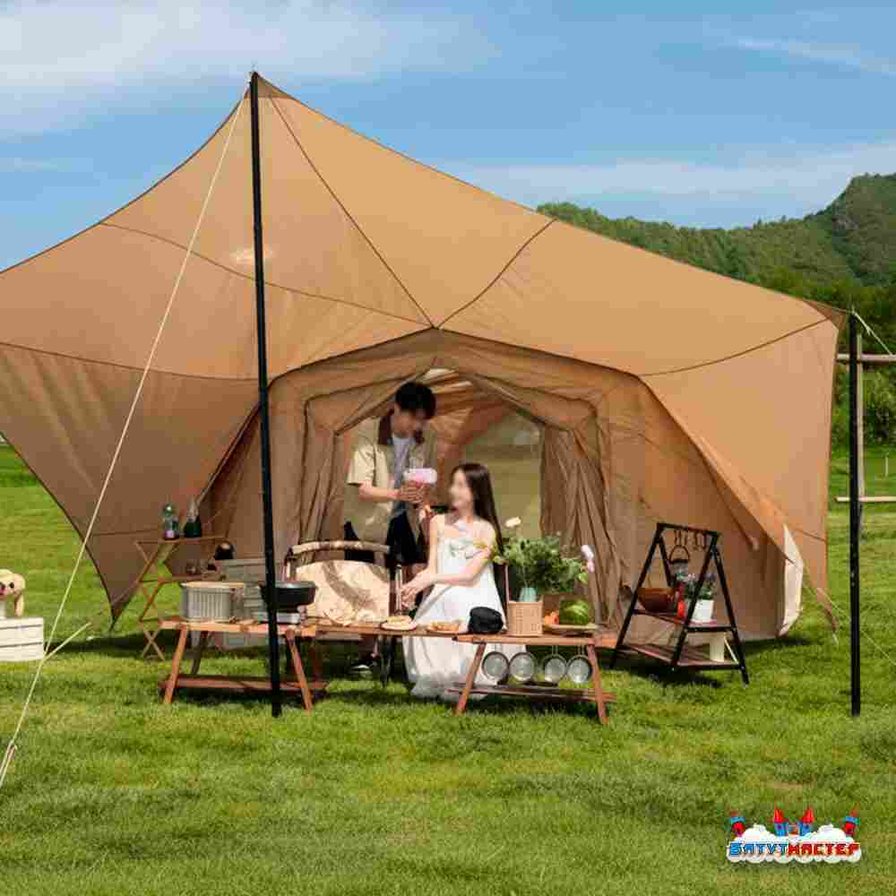 Пневмокаркасная палатка «Летний Уют» 3,8×3,8×2,5 м — семейная, кемпинговая из ПВХ