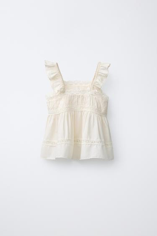 ZARA БЛУЗА С КРУЖЕВОМ, ЭКРЮ