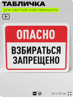 Табличка для частной территории "Опасно, взбираться запрещено", на дом, для участка, организаций и частных территорий, предупреждающая, 40х30 см, Silver Plane x Айдентика Технолоджи