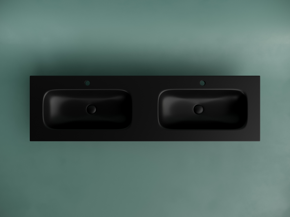 Раковина накладная мебельная CERAMICANOVA Grace прямоугольная 1610x457x137 с двумя чашами и отверстиями под смеситель цвет черный матовый CN7023MB