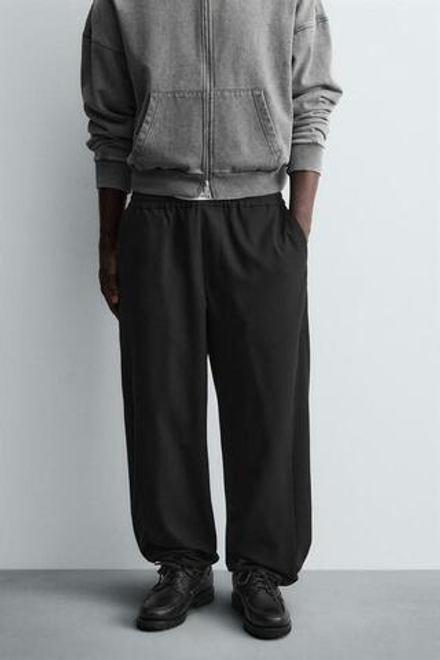 ZARA БРЮКИ RELAXED FIT ИЗ РЕЛЬЕФНОЙ ТКАНИ, ЧЕРНЫЙ