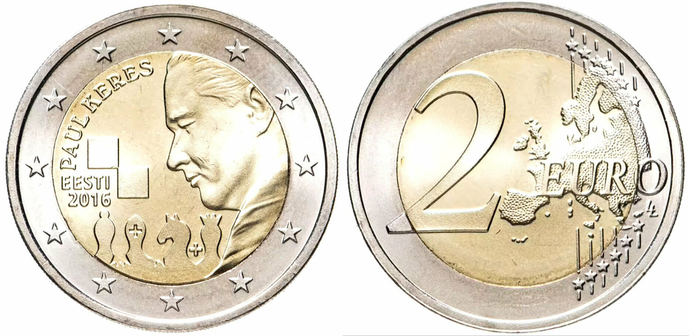 Эстония 2 евро, 2016 100 лет со дня рождения Пауля Кереса UNC