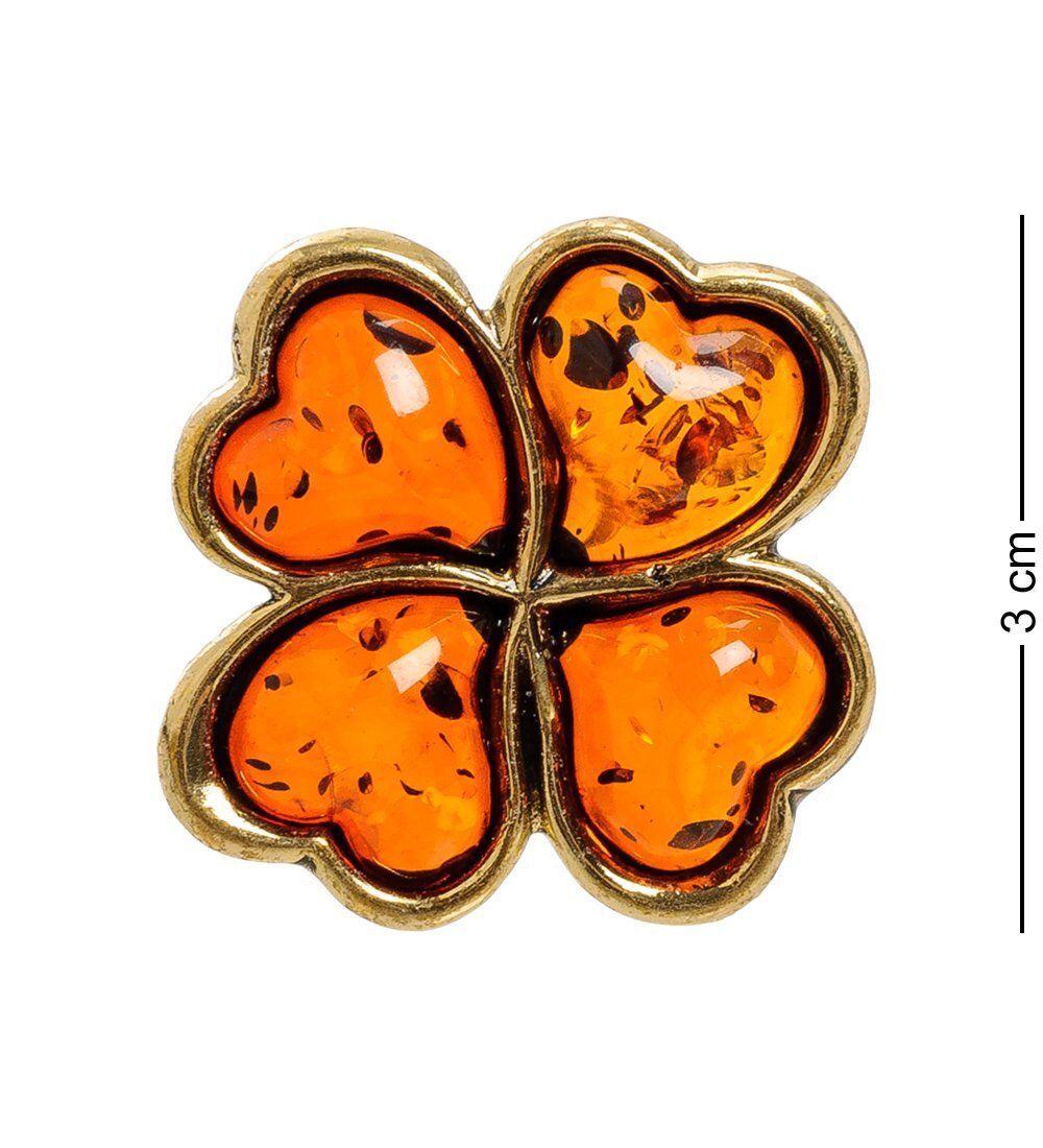 AM-1991 Брошь «Клевер» (латунь, янтарь)