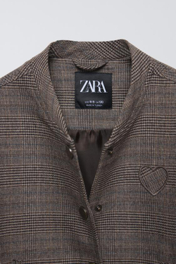 ZARA КУРТКА-БОМБЕР В КЛЕТКУ, РЫЖЕВАТО-КОРИЧНЕВЫЙ