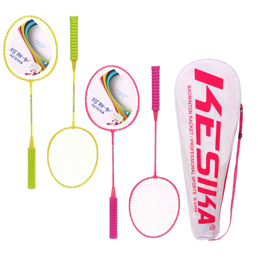 Бадминтон в наборе K-3308, 3 предмета: 2 металлические ракетки 65 см, чехол (цвет: жёлтый,розовый)