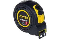 Рулетка Stayer BlackMax 10м / 25мм в ударостойком полностью обрезиненном корпусе и двумя фиксаторами 3410-10_z02