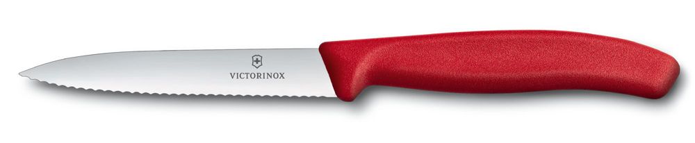 Фото нож для овощей VICTORINOX SwissClassic, лезвие 10 см с волнистой заточкой, красный с гарантией